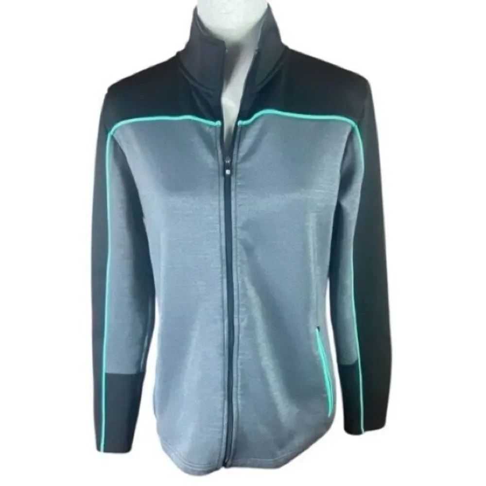 Footjoy Womens Gray Black Colorblock Mid Layer Full Zip Jacket Medium